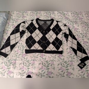 Art Class Juniors XL Argyle Black And White Knit Cardigan